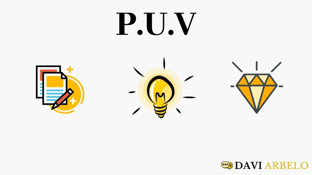PUV é uma sigla que significa: Proposta Única de valor. Também conhecida na área da venda como Proposta Única de vendas. Ela é um diferencial que tira você do lugar comum, sendo ela aquilo que faz o cliente decidir por uma empresa ou por outra, por um negócio , produto ou serviço.